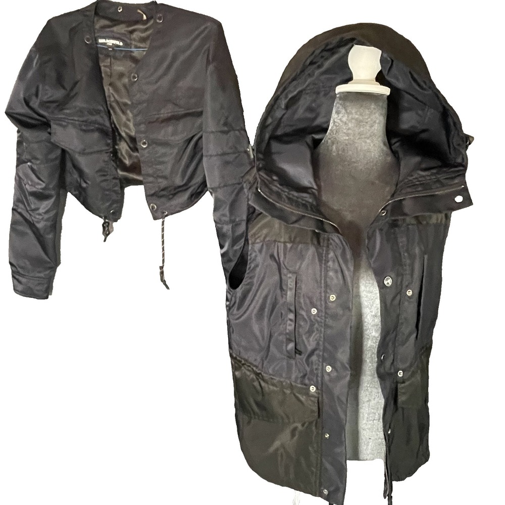 Karl Lagerfeld Jacket Set 2-pc Black Nylon‎ Hooded Vest Transformer Women's